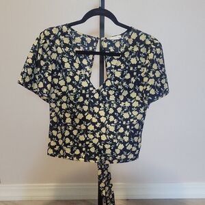 Lush Navy and Yellow Floral Blouse
